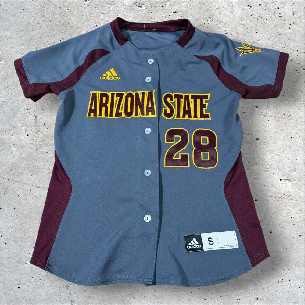 Adidas Arizona State Sun Devils Softball Jersey Women Size Small Gray Maroon ASU